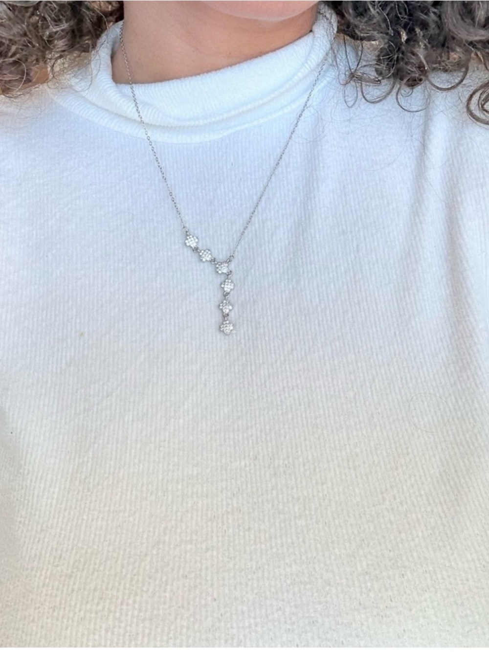 Silver Plated Stainless Steel Clover Drop Necklace